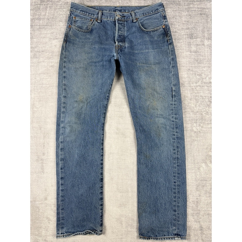Levis Jeans Mens 34x32 Blue Denim 501 Straight western Button Fly Vintage Y2K